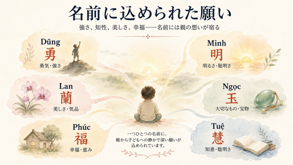 名前に込められる意味。ベトナム語＋漢字＋日本語の意味をセットで視覚化