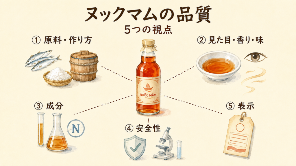 ヌックマムの品質を見る5つの視点。品質は複数の側面から捉える。