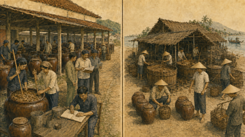 1965年から1966年ごろのCát HảiとPhú Quốcにおける南北の異なる生産体制の歴史再現画