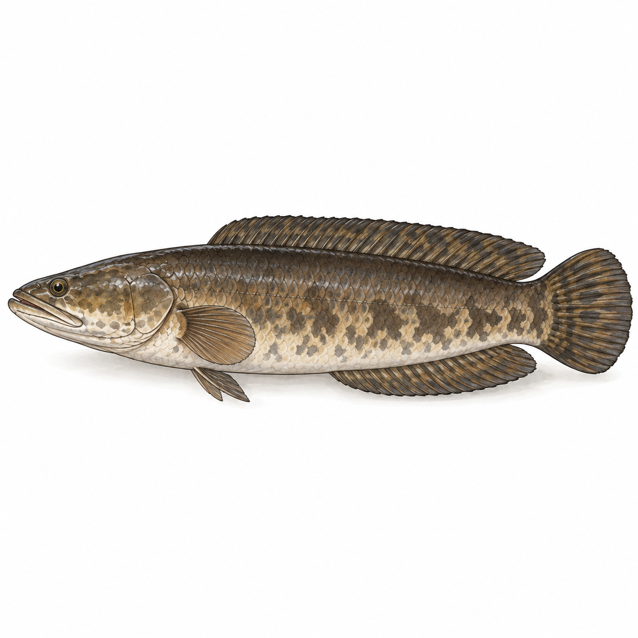 ライギョ(Channa striata)の全身イラスト